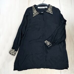 Vintage Kathryn Deene New York Womens Tunic‎ Black Gold Embroidered 22/24 USA 3X